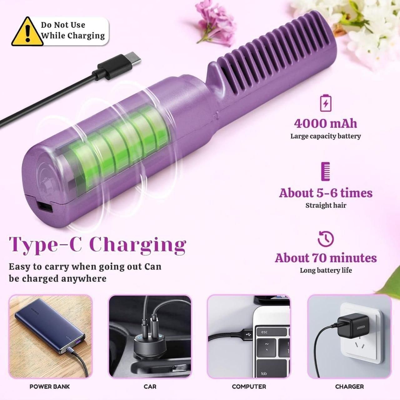 Cordless Rechargeable Portable Mini Hair Straightener  Hot Comb