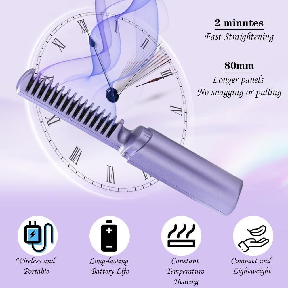 Cordless Rechargeable Portable Mini Hair Straightener  Hot Comb